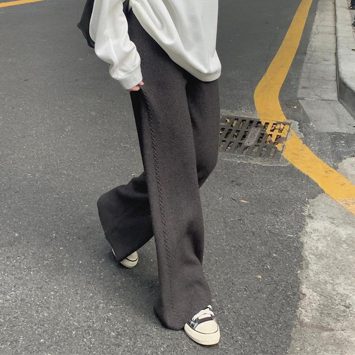 순이 C.여성 소프트 니트 라인 와이드 밴딩바지