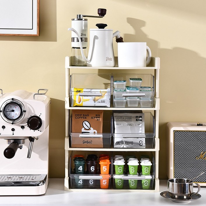 9YOUNG 다용도 수직식 수납거치대 커피 캡슐 간식 티백 영양제 다용도 트레이 정리함 보관함, 1개, 연베이지