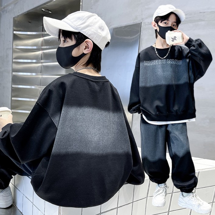 비비키드 남아 겨울 신상 기모 상하복 세트 초중생 긴팔티 초등생 긴바지 세트 도톰 MAIDD글 운동복 트레이닝 MADE글 871