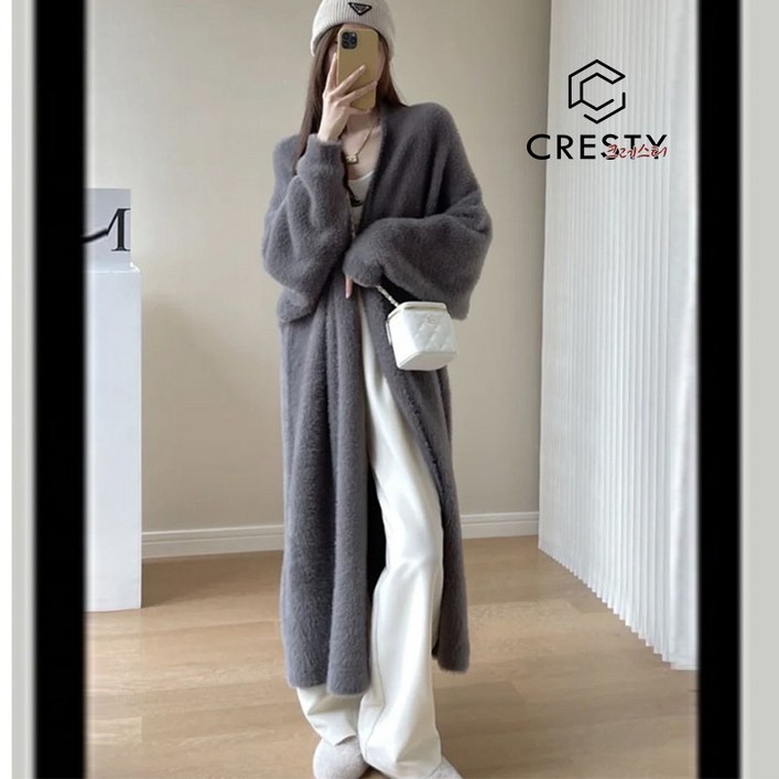 크레스티 여성 루즈핏 무지 니트 코트 스판 기본 소프트 롱 가디건