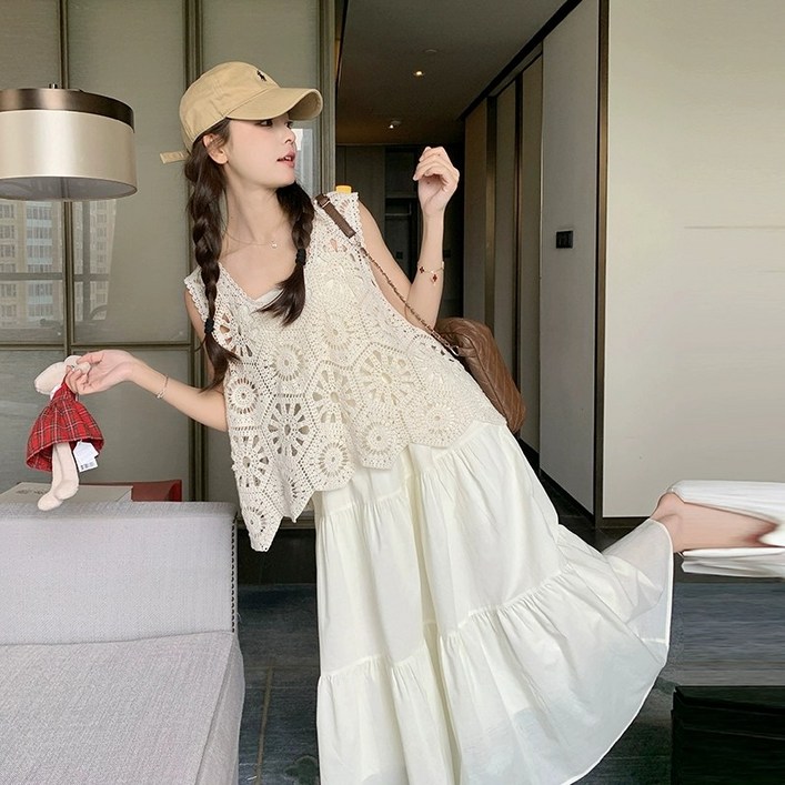 HA.M 봄여름  레이어드 베스트원피스  니트 펀칭 나시롱 원피스