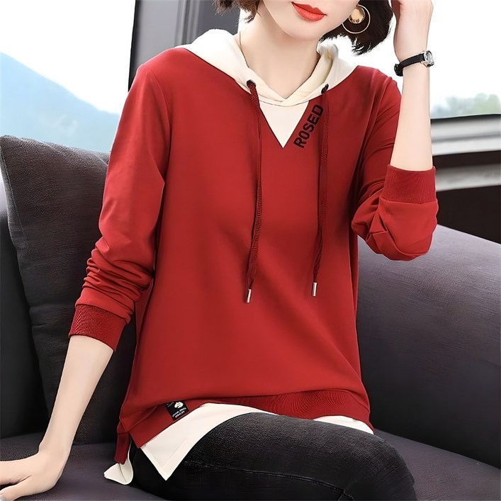 besteffie 후드티 중년여성 40대여성티셔츠 여자긴팔티 티셔츠 중년여성의류 E88