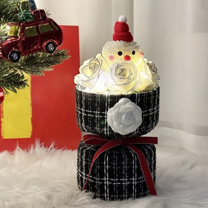 플라담 산타 루돌프 크리스마스 LED 조명 꽃다발 장식 소품 선물, 1개, 루돌프 에디션블랙11송이