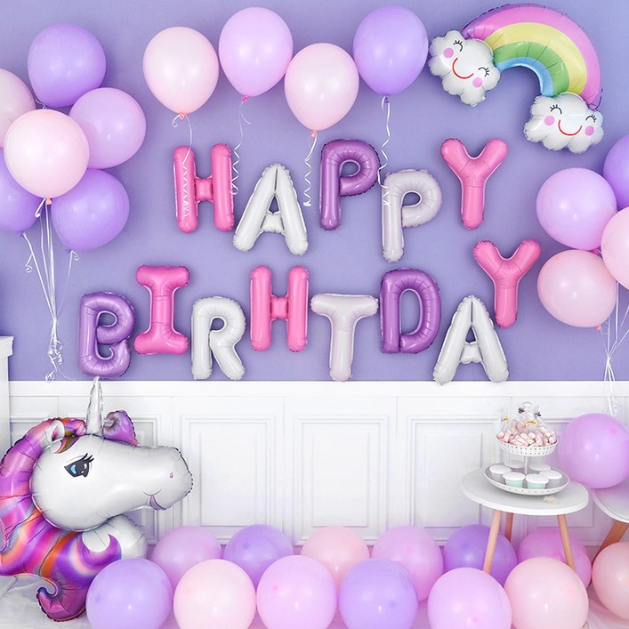 파티팡 A092 생일파티 장식세트 무지개마카롱 해피벌스데이 라벤더 장식방법동봉 생일파티 파티용품 파티풍선, 1개