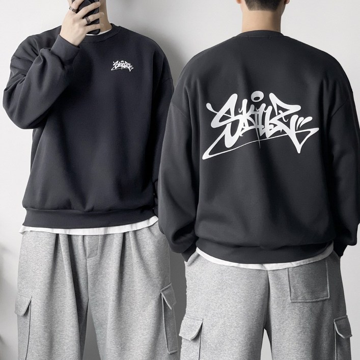 오프앤 기모 국산 오버핏 그래피티 프린팅 맨투맨 빅사이즈 남녀공용