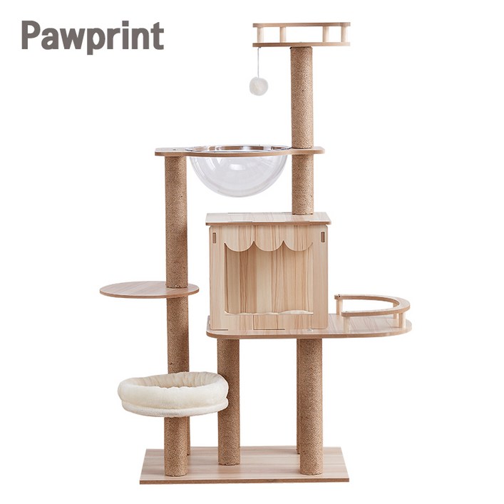 Pawprint 캣타워 대형 원목 고양이 타워, 3단 구조, 안정적 설계, 고양이 스크래처 및 숨숨집 포함, 실내아파트다층 구조 적합, 성묘 및 새끼 고양이 모두 사용 가능 Pawprint 캣타워 대형 원목 고양이 타워, 3단 구조, 안정적 설계, 고양이 스크래처 및 숨숨집 포함, 실내아파트다층 구조 적합, 성묘 및 새끼 고양이 모두 사용 가능