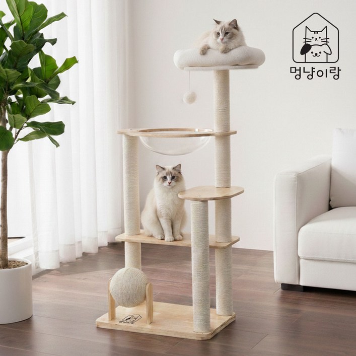 멍냥이랑 원목 대형 4단 클라우드업 캣타워, 1개, 단일색상