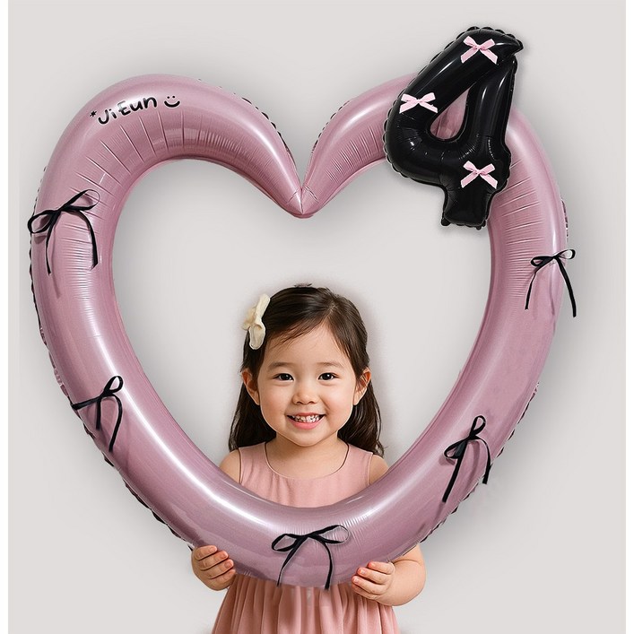 올리브파티 발레코어 리본 숫자 풍선 하트프레임 자유레터링 생일파티용품세트