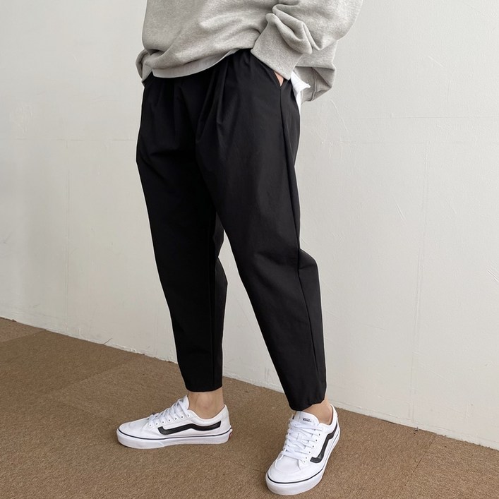 몽키 4color 89부 윈드 테이퍼드 배기 와이드핏 스판 핀턱 밴딩 팬츠