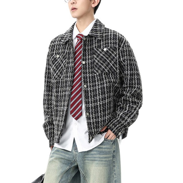 봄가을 남자 오버핏 체크패턴 셔츠 자켓 아우터 캐주얼룩 데일리 출근룩 데이트 코디 XINNIX