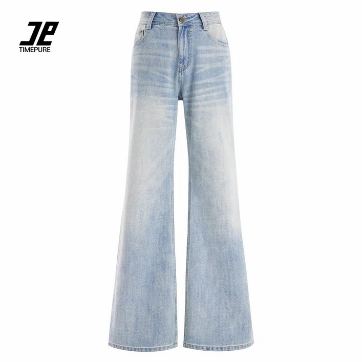 TIMEPURE 여성 라이트블루 데님 팬츠 하이웨이스트 마이크로 부츠컷 청바지