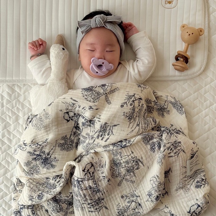 돗투돗 프리미엄 뜨왈드주이 모달 3중거즈  블랭킷  네이비