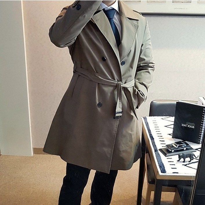 봄가을 기본 레귤러핏 남자 더블 트렌치 롱 코트 2컬러