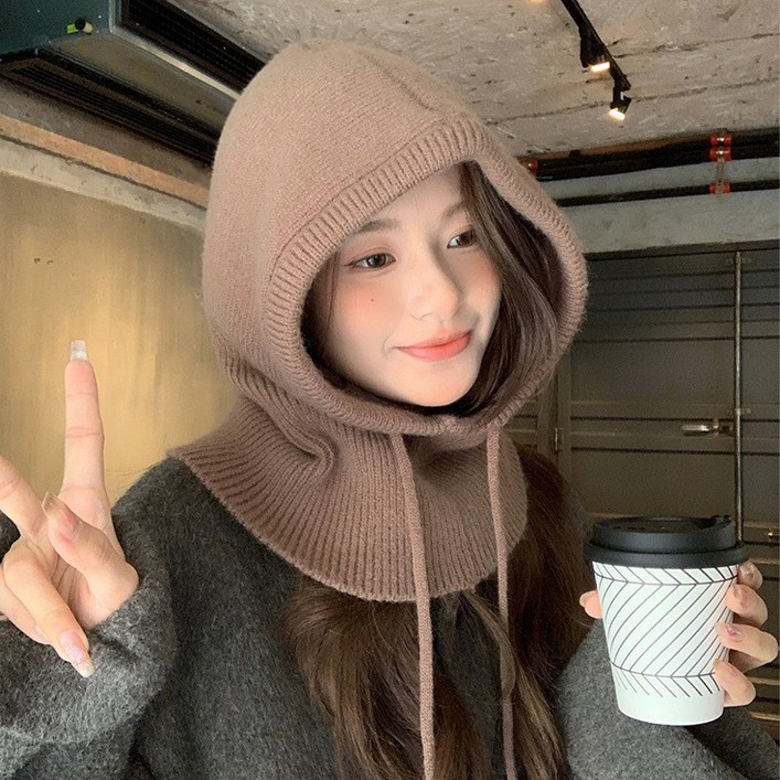 케이바바 남녀공용 끈조절 니트 바라클라바 후드모자
