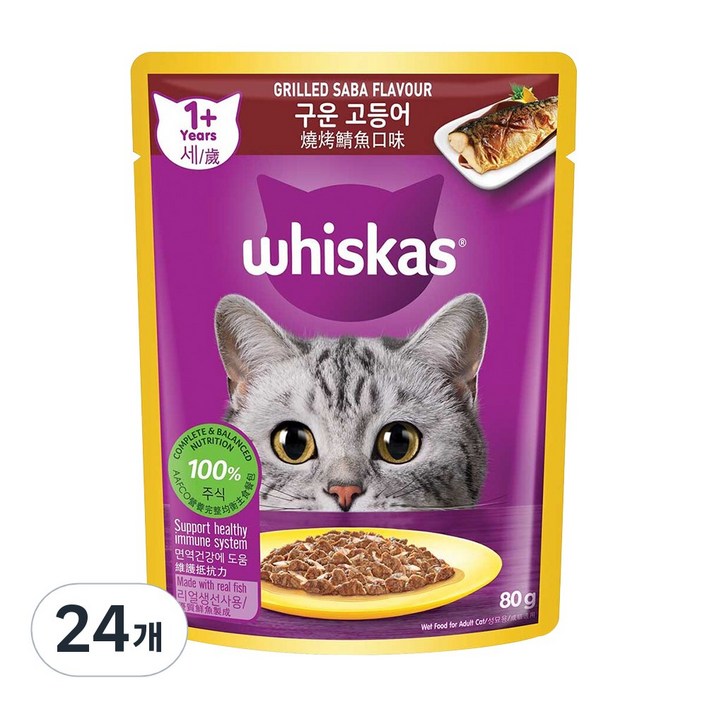 위스카스 고양이 파우치, 구운고등어, 80g, 24개