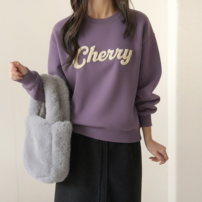 데일리앤 안나 따뜻한 기모 안감 겨울 루즈핏 맨투맨 부클 레터링 티셔츠