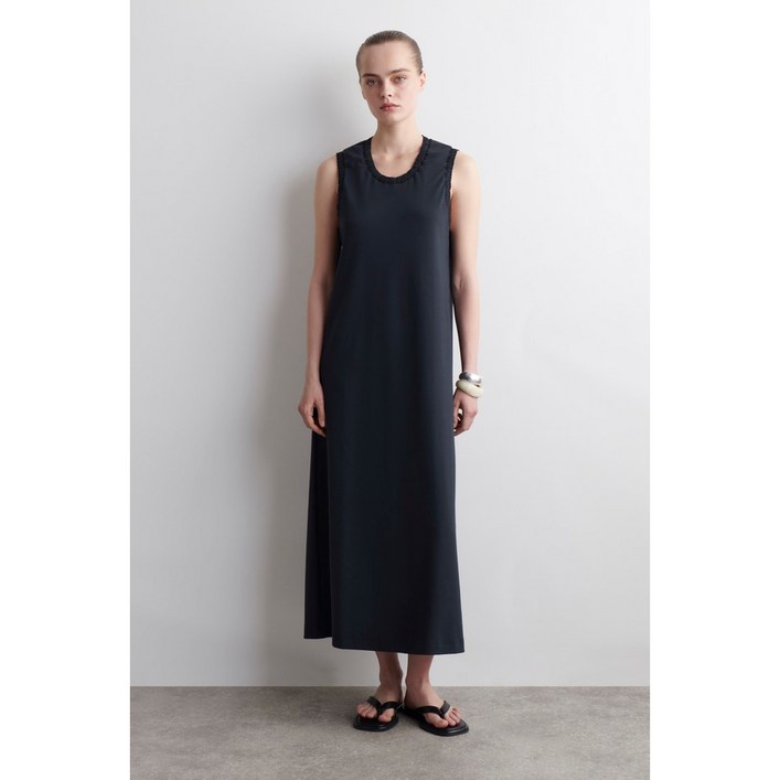 SALE 독일COS 러플 코튼 미디 드레스  네이비