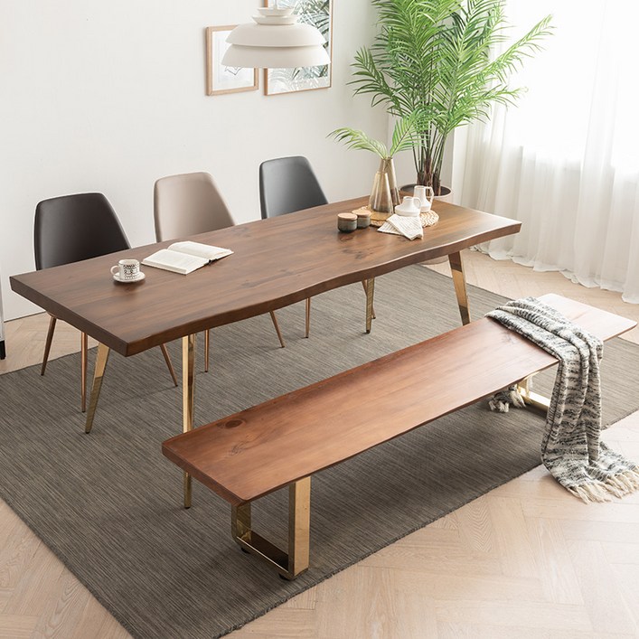 베르디안 best 로나 우드슬랩테이블 8인용 원목테이블 2M 원목식탁, A자형다리골드