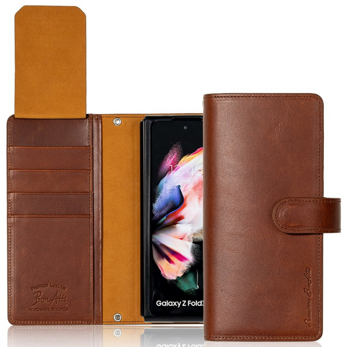 본아띠 갤럭시 제트폴드4 Z폴드3 지폴드2 제니스 천연소가죽 베지터블 지갑형 핸드폰케이스