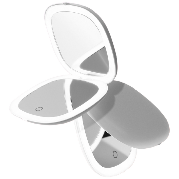 바이옐로 휴대용 LED 접이식 손거울 확대 CRI 98, 1개, 스노우화이트