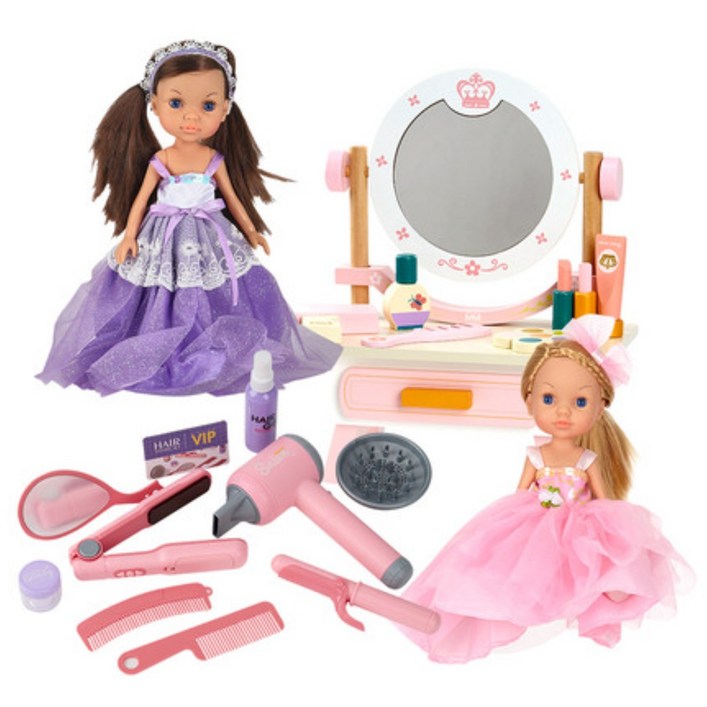 [캐스B] 플레이 톡톡톡꾸미기 역할놀이4종(1099set) 어린이 핑크 원목화장대 인형놀이