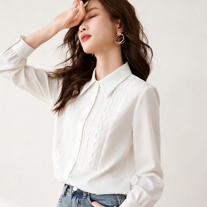 비아이와이 여성 카라넥 오버핏 데일리룩 긴팔 티셔츠 DH1217