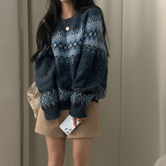 순이 S.여성 엘사 노르딕 눈꽃니트