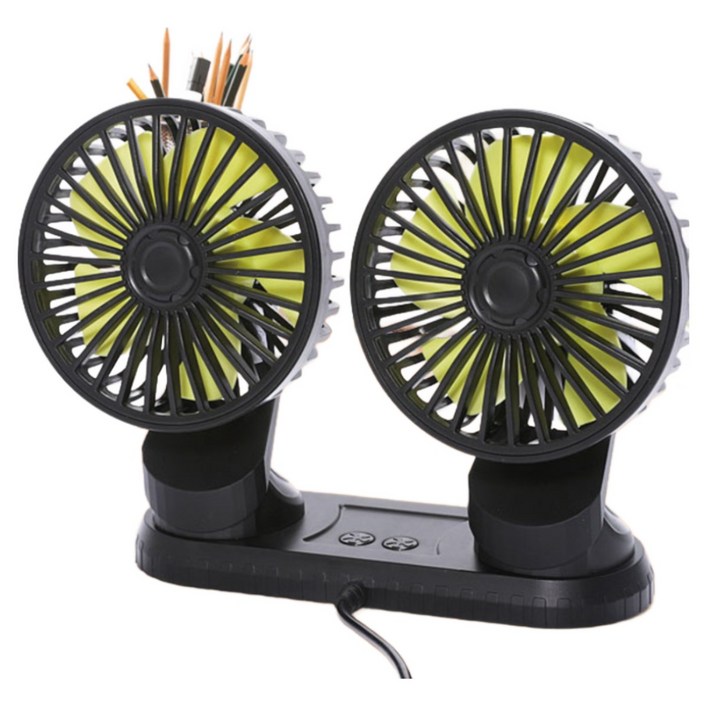 [4세대]듀얼 독립식 작동 360도 회전 차량용 선풍기, 블랙