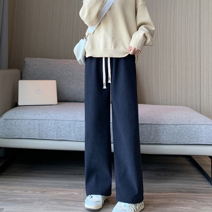 SMILEMORLI 여성 코듀로리 기모 밴딩 와이트 바지