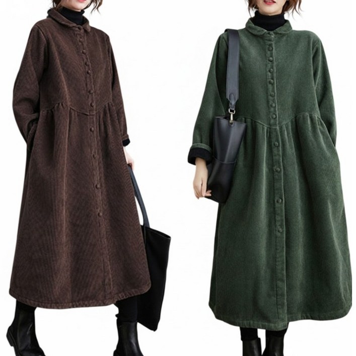 Amyblue 가을 겨울 유럽풍 클래식 코듀로이 골덴 A라인 원피스 따뜻한 기모안감 홈웨이 겨울 아우터 다용도