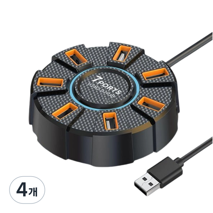 7in1 usb허브 노트북 멀티 허브 다이나믹 RGB 분위기 라이트 초고속 전송 지원, 4개, 블랙-1.2M