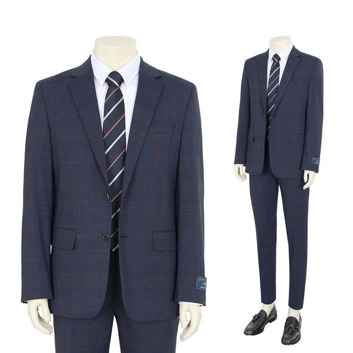 바쏘옴므 남성용 블렌디드 레귤러핏 쉐도우 체크 정장 자켓  팬츠 세트