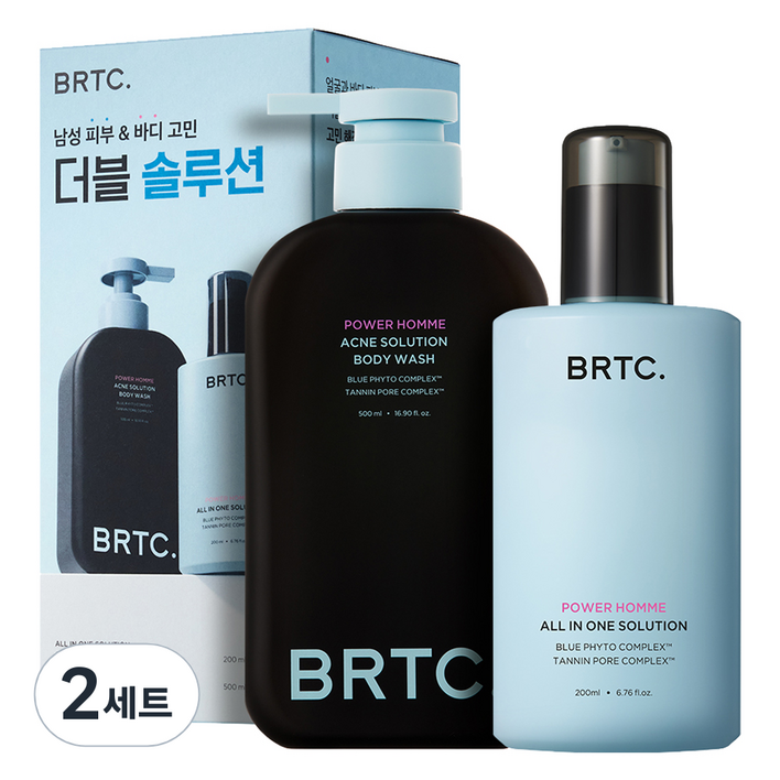 비알티씨 파워 옴므 더블 솔루션 올인원 200ml + 바디워시 500ml 세트, 2세트