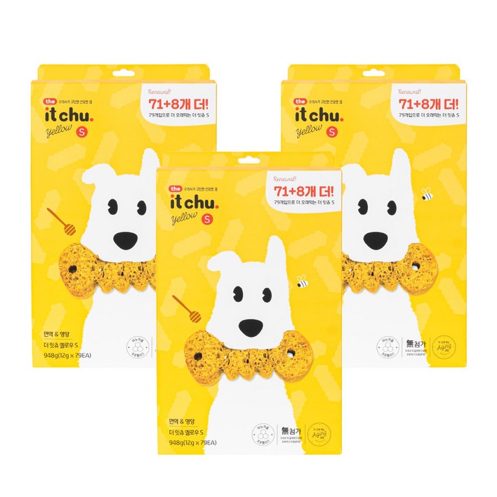 잇츄 강아지 더 잇츄 옐로우 S 덴탈껌, 혼합맛(밀웜/마누카꿀), 948g, 3개