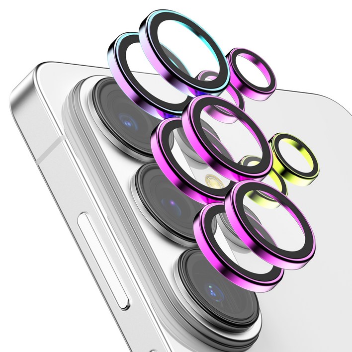 케이맥스 렌즈 개별 프레임 메탈 링 쉴드 강화유리 카메라 보호필름 2p 세트 오로라, 1세트