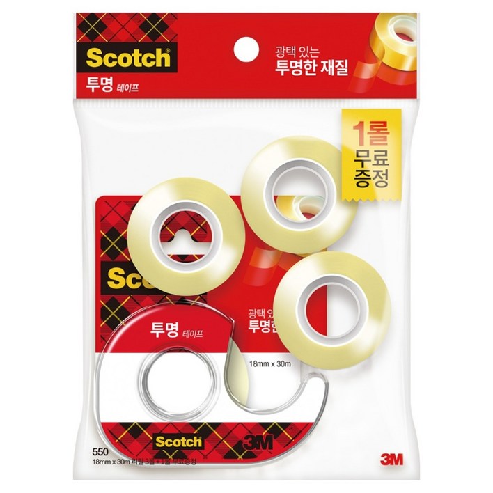 쓰리엠 스카치 투명 테이프 디스펜서 581D 18mm x 15mm 1개  550리필 18mm x 30mm 3개