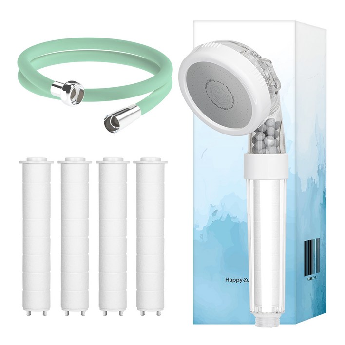 해피달링 3WAY 필터 샤워기  필터4p  물때방지 호스 2m, 1세트, 민트호스