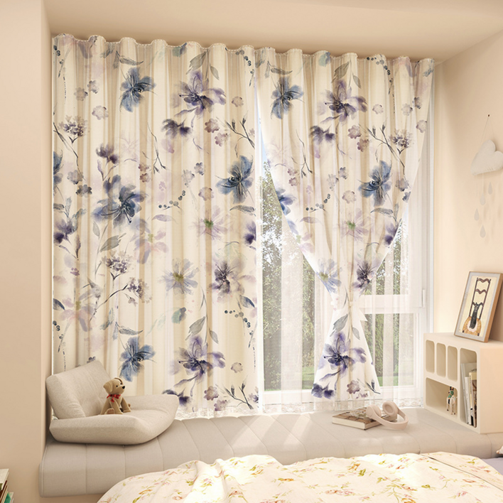 미미솔레 블루 플라워 벨크로 커튼