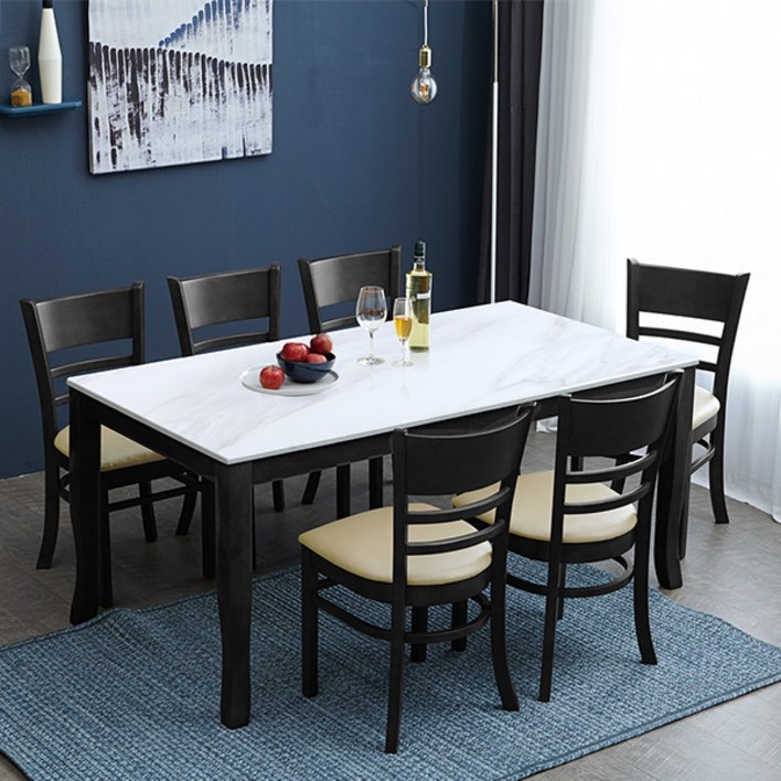 베스트리빙 데미안 캘빈 웬지 6인용 화강암 대리석 or 12T 포세린 통세라믹 상판 식탁세트 고급 다이닝 테이블 의자 포함의자6개, 화이트세라믹