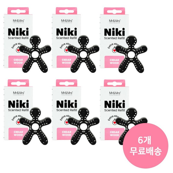 [6EA 세트] 무료배송 미스터앤미세스 차량용방향제 니키 리필, 6개, 리필NEW 시더우드