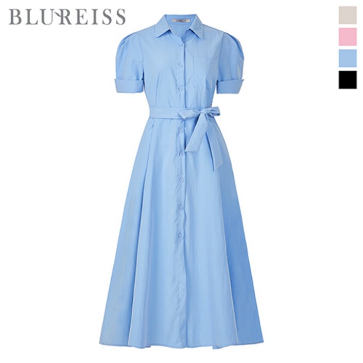 핀턱소매 셔츠카라 플레어 원피스BI5M1OP3011