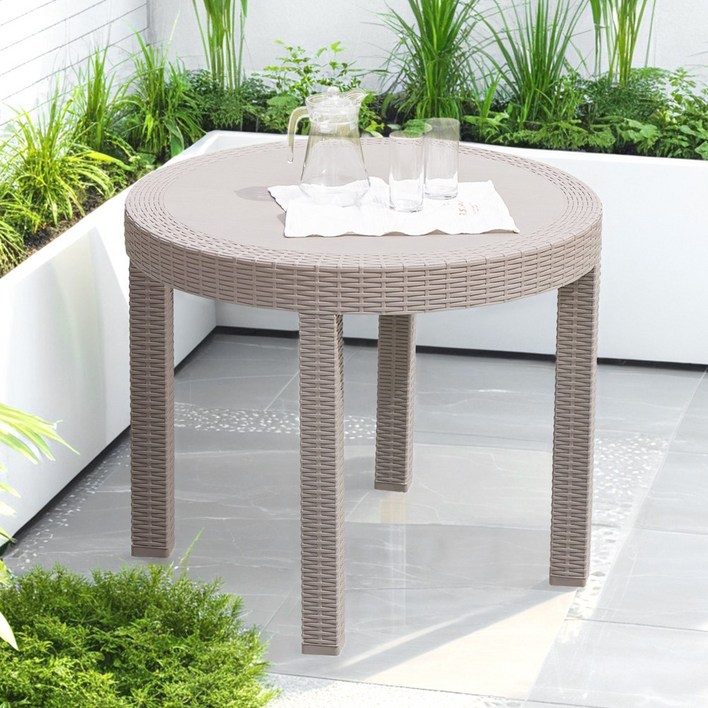 모니카 900 원형 라탄 플라스틱 테이블 야외 정원