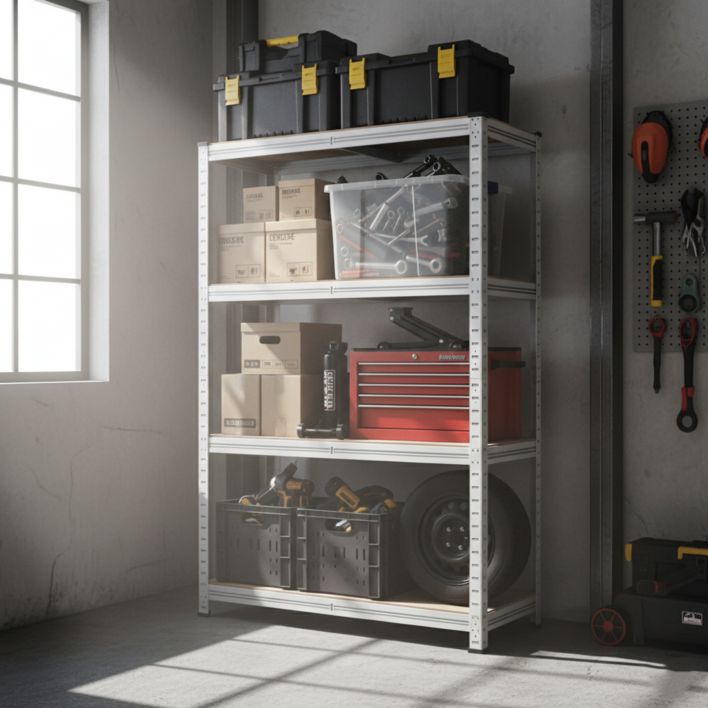 부원진열장 에코랙 저소음 조립식 철제 앵글선반, 4단, 화이트