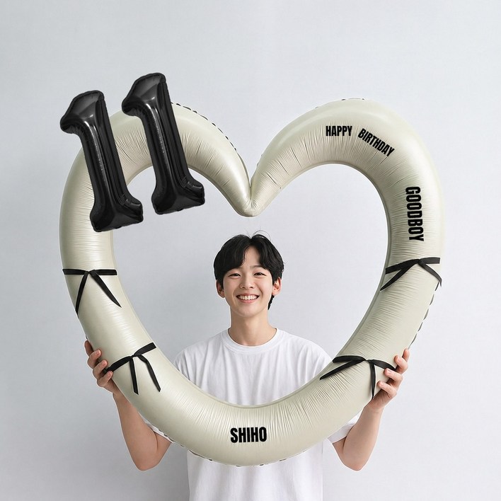 해피제이니 블랙 숫자 하트프레임 풍선 생일파티용품세트프리레터링 시트지 포함 포토존, 1세트, 11 크림하트