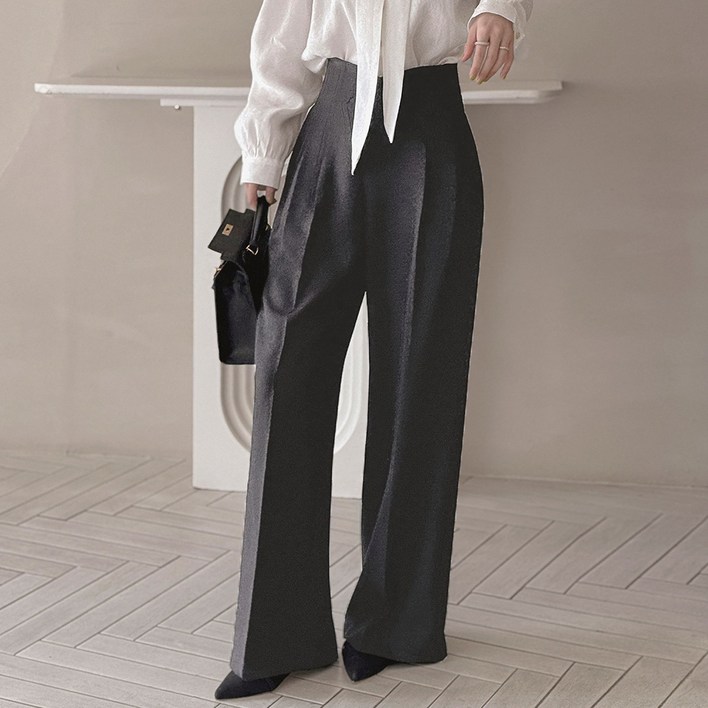 떳다그녀 랩쳐 브이 절개 투핀턱 차르르 깔끔한핏 포켓 뒷지퍼 찰랑 정장바지 와이드 슬랙스