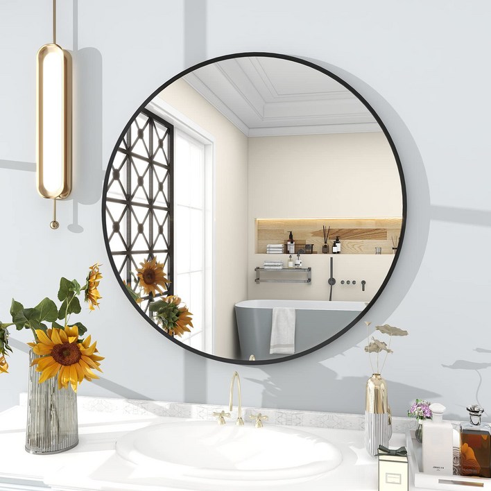 BEAUTYPEAK 벽걸이형 원형 거울760×760 mm, 블랙 BEAUTYPEAK 벽걸이형 원형 거울760×760 mm, 블랙