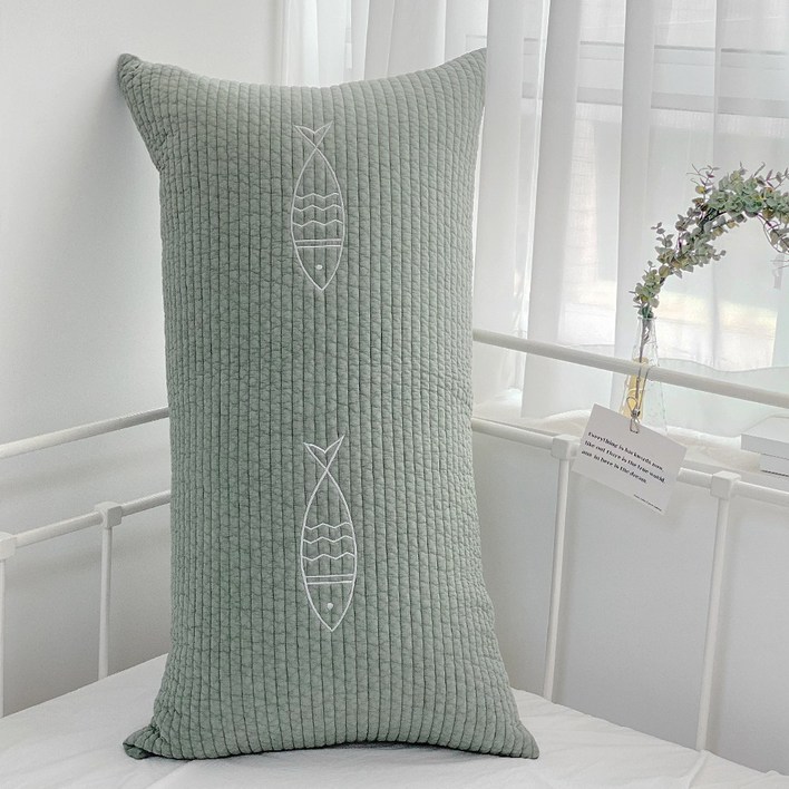 마이룸엔 물고기 자수 북유럽풍 피그먼트 순면 인테리어 대형 등받이 대쿠션 등쿠션 60x110