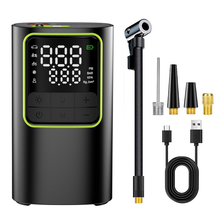 THOUSTA 무선 휴대용 에어펌프 타이어 공기압 주입기 다용도 차량용 농구공 튜브 led조명 에어건4800mAh 풀세트, 블랙, 1세트