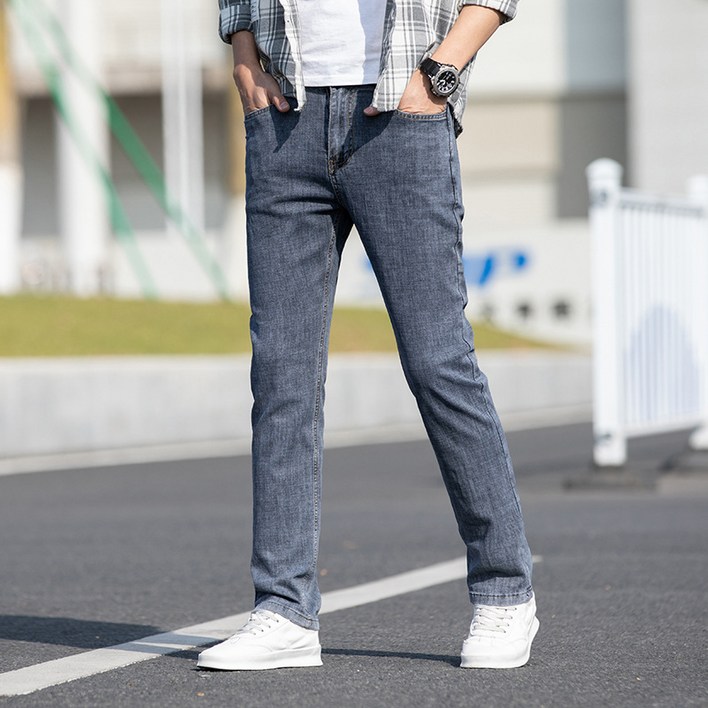2022 봄과 가을 새로운 청바지 남성 한국 패션 브랜드 스트레치 슬림하고 슬림 캐주얼 남성용 스트레이트 바지