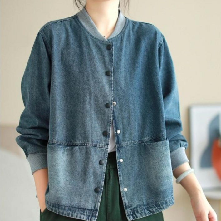 ORZQU 여성 가을 캐주얼 심플 자켓 디자인감 라운드넥  데님자켓